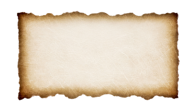 Beige paper texture reveals burnt edges. It's a transparent png cutout for digital art, branding, or social media.