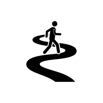 Person walking along a loop path in a vector icon style