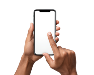 Smartphone held in hands, blank screen