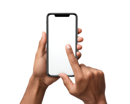 Smartphone held in hands, blank screen