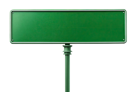 Empty green street sign on a dark background