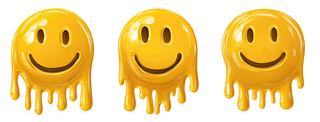Three dripping yellow smiley faces