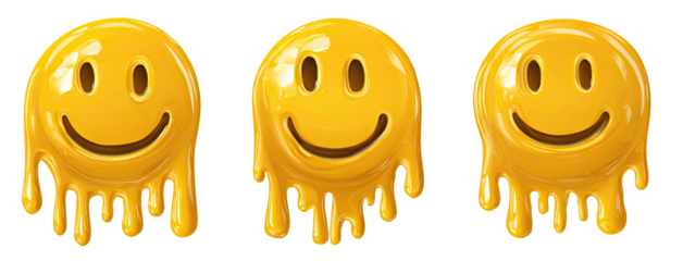 Three dripping yellow smiley faces