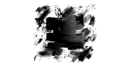 Abstract, black and white, square, distressed frame, with jagged edges, textured brushstrokes, surrounding a dark central area