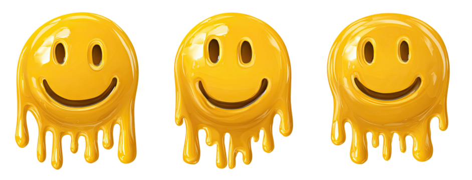 Three dripping yellow smiley faces - Powered by Adobe