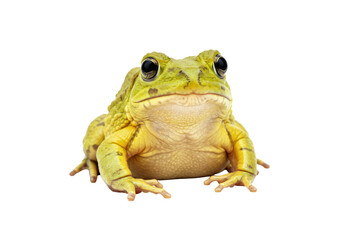 Isolated grumpy amphibian looking at the camera from ground level, studio shot, centered