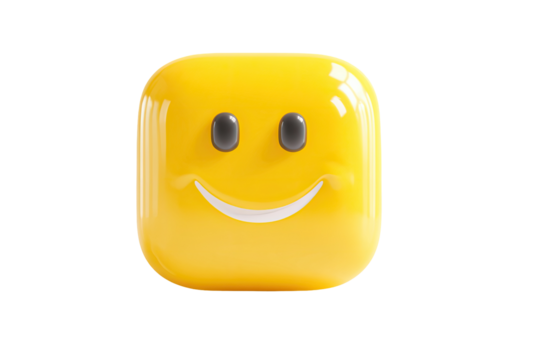 Square, glossy, yellow emoticon with a smile