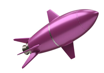 Obraz premium Isolated stylized vintage pink metal rocket taking off, 3D rendered, ready for space launch