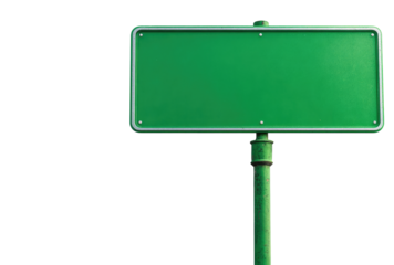 Empty green street sign on a post