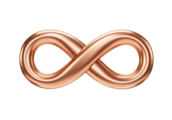 Isolated metallic copper infinity loop, creative sign, symbol of endless, unlimited, love