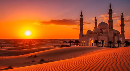 Sunset over the Mosque in the Desert.