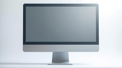 Sleek modern silver computer monitor with a blank dark screen on a clean white background. Professional studio shot of a minimalist desktop PC display for technology mockups.