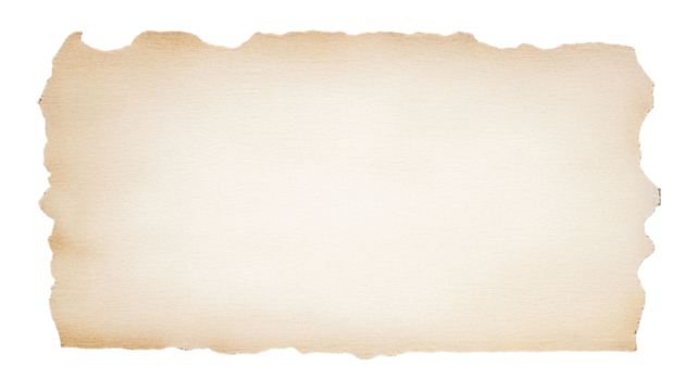 Tan paper texture with ragged edges is isolated. Offers space for branding, print mockups, or social media posts, transparent cutout png.