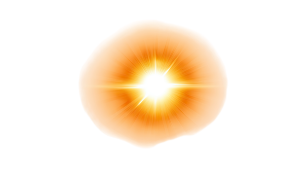 Radiant, glowing orb, centered on a pale orange circle, with bright starburst light emanating from the core