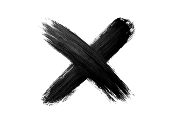 Bold, stylized X in dark gray, brushstrokes