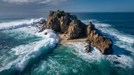 Coastal rocky island waves