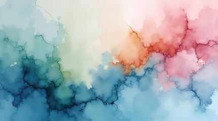 Abstract watercolor background with soft gradient of teal, blue, orange, pink hues, fluid, dreamy, artistic modern texture for creative designs and digital artwork.