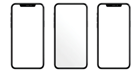 Three black smartphones with blank screens (1)