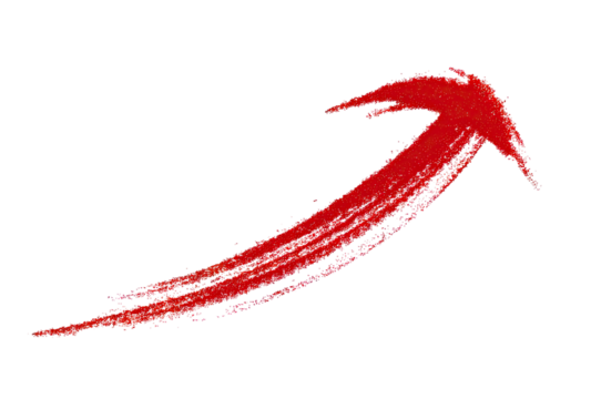 Bold, hand-drawn, red arrow pointing upward against a black background