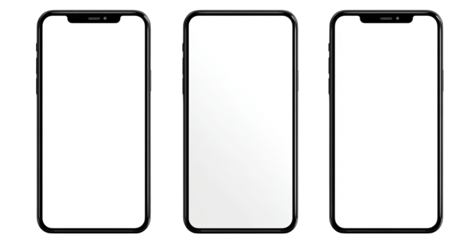 Three black smartphones with blank screens (1)