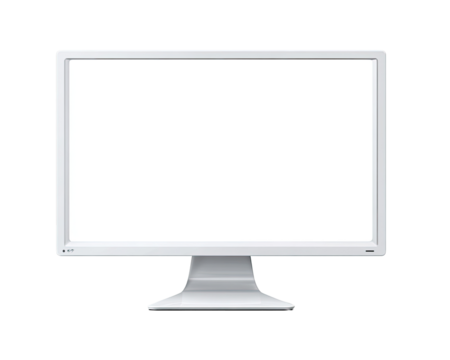 A white computer monitor with a blank screen.  The monitor is rectangular, and has a simple, modern design