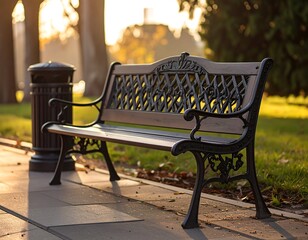 Park bench at golden hour