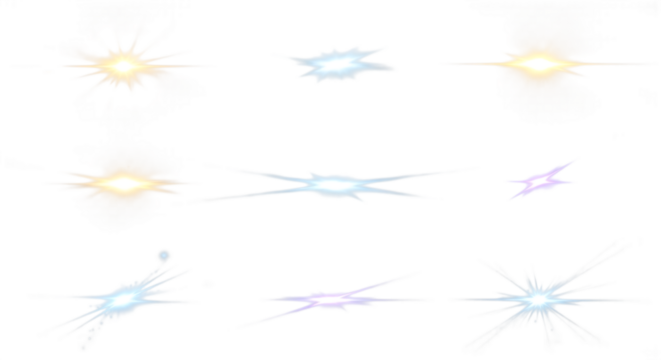 Assortment of abstract light flare and sparkle effects on a transparent background
