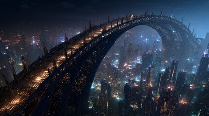 Obraz premium Futuristic city bridge night view
