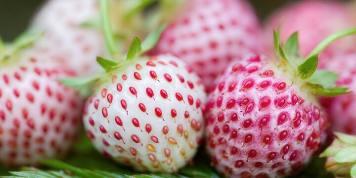 Close-up of ripe white strawberries with a delightful appearance and attractive colors.