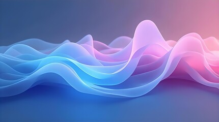 Abstract flowing translucent waves in a serene blue and pink gradient. Ethereal forms create a modern, dynamic background with soft light and smooth textures.