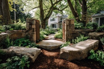 A garden path through stone walls
