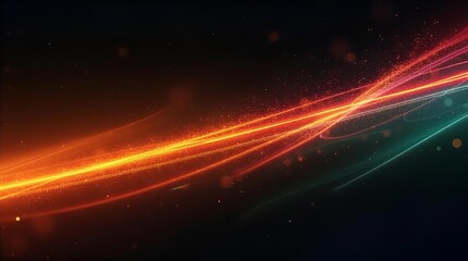 Abstract glowing light trails background with dynamic orange and teal energy streaks. Modern digital art wallpaper featuring vibrant motion and particle effects.