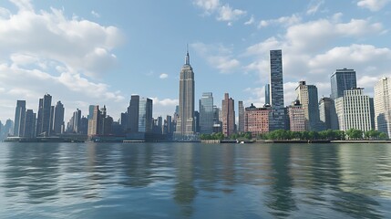 Obraz premium Panoramic New York skyline highlighted by breathtaking sunset view image