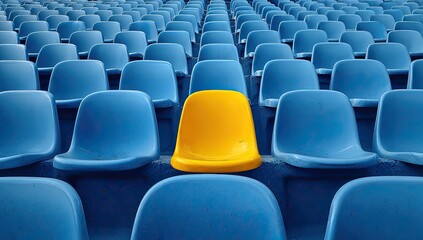Fototapeta premium Empty stadium seats, one yellow