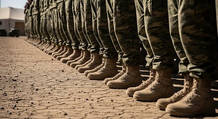 Soldiers Standing in Formation Outdoors.
