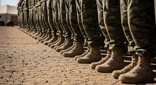 Soldiers Standing in Formation Outdoors.