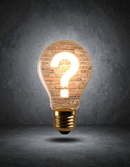 Illuminated lightbulb with question mark