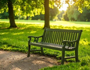 Park bench in sunlit park