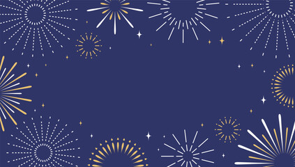 Firework frame. Christmas celebration banner border with gold fireworks explosion display, Happy New Year Birthday party festive sparks. Vector background