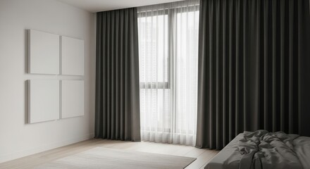 Noise-Reducing Acoustic Panels and Blackout Drapes in Bedroom