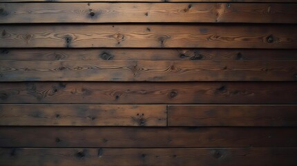 Rich dark brown rustic wooden wall background featuring horizontal planks, natural wood grain, and prominent knots. Ideal for vintage textures and aged timber design concepts.