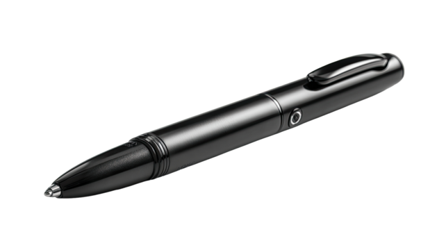 Sleek black pen, subtly concealing a hidden mechanism.  A modern writing instrument with a  smooth,  dark finish - Powered by Adobe