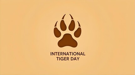 International Tiger Day graphic featuring a brown tiger paw print and text on a light tan background, promoting wildlife conservation awareness with a minimalist design.