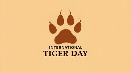 International Tiger Day graphic with a bold brown tiger paw print illustration on a soft beige background, symbolizing global wildlife conservation and endangered tiger awareness.