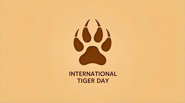International Tiger Day graphic featuring a brown tiger paw print and text on a light tan background, promoting wildlife conservation awareness with a minimalist design.