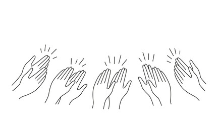 Hands clap line art, applause and appreciate group of people. Congratulations, support, thanksgiving, feedback. Vector illustration