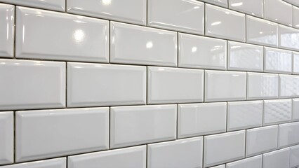 Glossy white ceramic tile pattern wall background clean shiny surface decorative texture template for advertising flyer poster banner branding with copy space for text or logo modern presentation