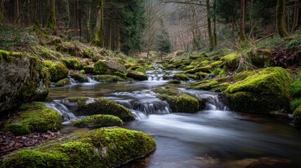 Forest stream flowing over rocks