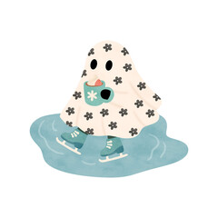 Ghost Ice Skating Pattern – Cute Winter Holiday Seamless Design
