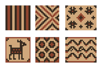 Ethnic pattern flat icons set. featuring stripes, zigzag, geometric, animal, and wave motifs.
